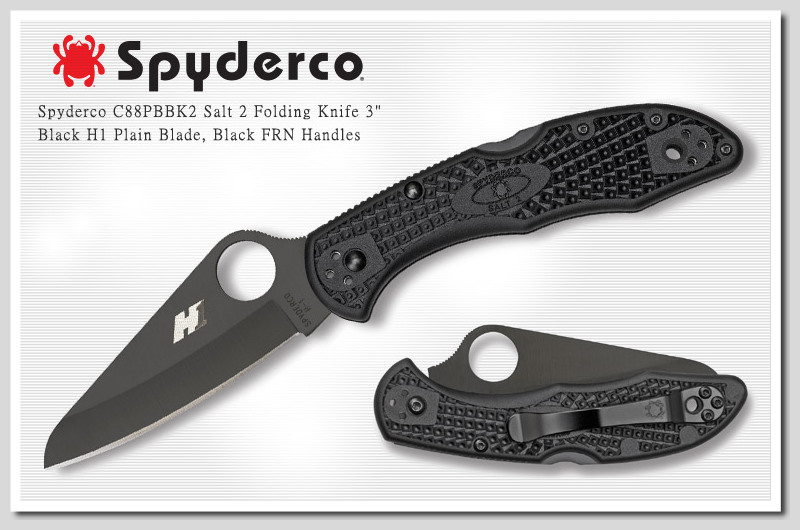 Spyderco Salt 2黑柄黑平刃水中折刀 H1鋼