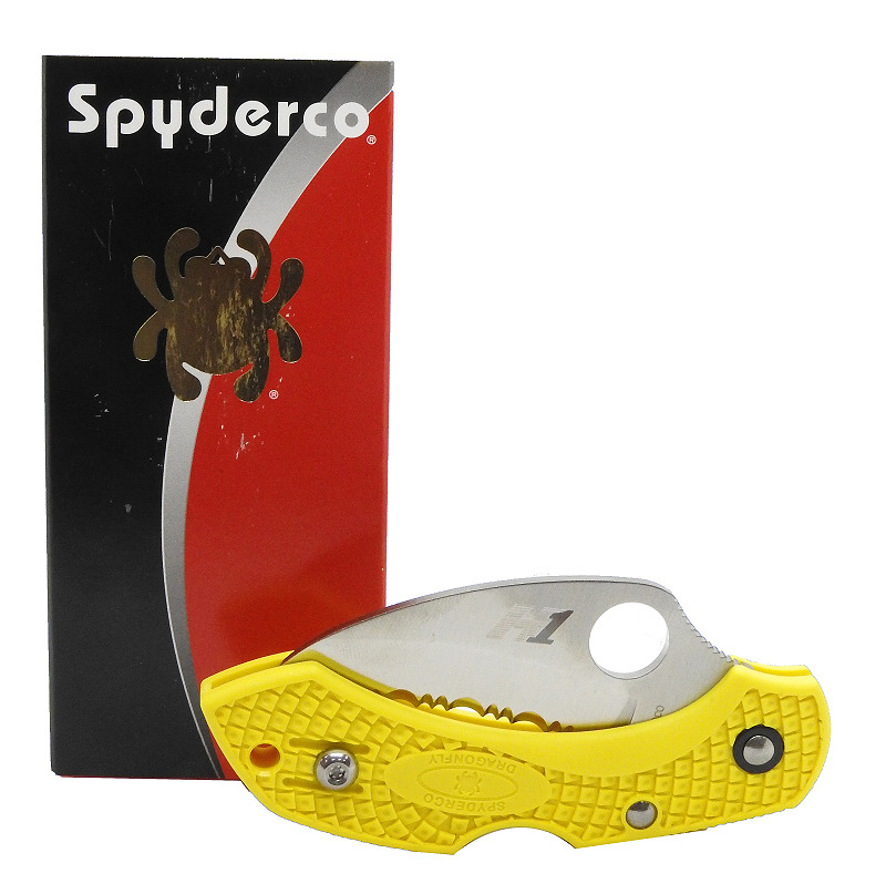 Spyderco 蜻蜓小刀2代 H1鋼黃柄hawk齒刀